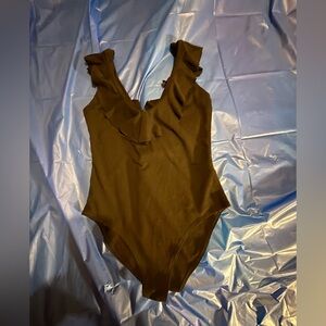 Forever 21 Black Ruffle Detail Bodysuit